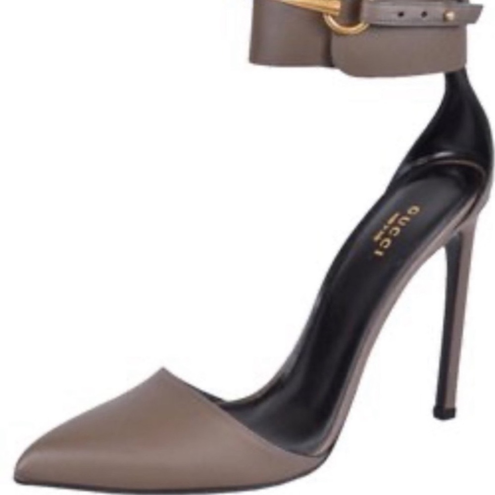 Gucci Taupe/Grey Stiletto Heels with Ankle Strap